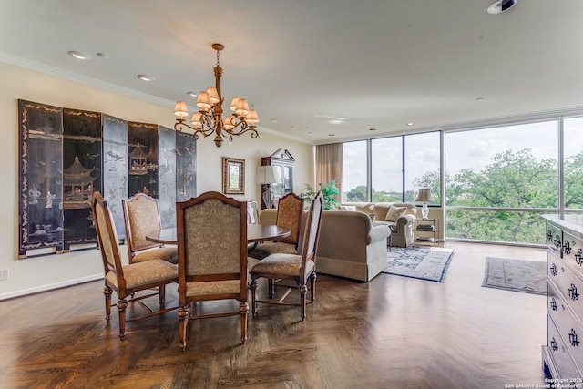200 Patterson Unit 312, San Antonio, TX 78209 - dining room with an inviting chandelier, ornamental molding, floor to ceiling windows, and a wealth of natural light
