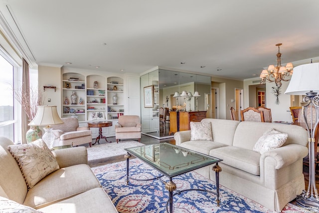 200 Patterson Unit 312, San Antonio, TX 78209 - living area with a notable chandelier, ornamental molding, and built in features