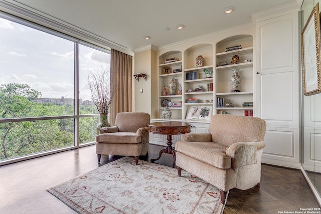 200 Patterson Unit 312, San Antonio, TX 78209 - sitting room featuring recessed lighting, ornamental molding, and built in shelves