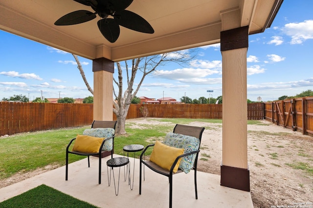 10022 Carswell Peak, San Antonio, TX 78245 - view of patio / terrace with a fenced backyard and ceiling fan