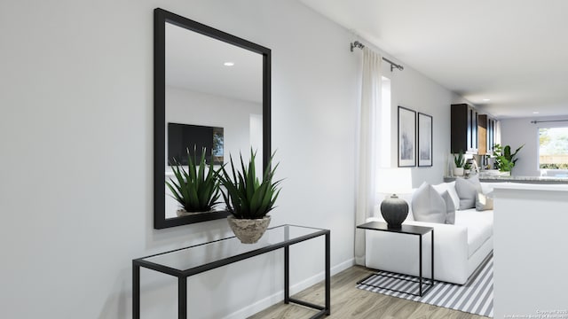 interior space featuring baseboards and light wood-style flooring