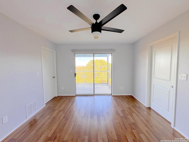 726 Barbara Dr, Canyon Lake, TX 78133 - unfurnished room with ceiling fan, visible vents, baseboards, and light wood-style floors