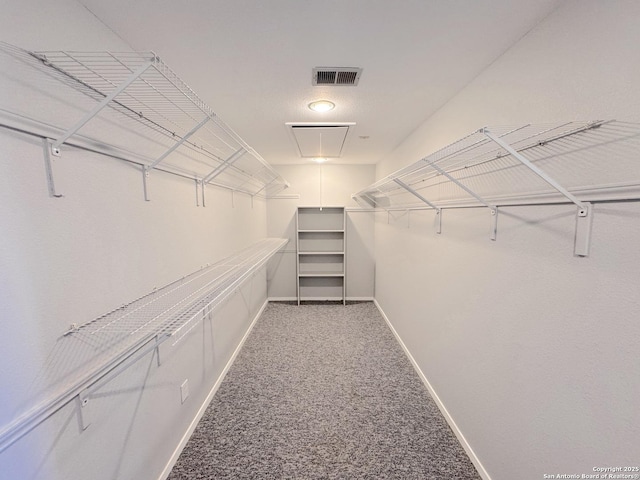 726 Barbara Dr, Canyon Lake, TX 78133 - spacious closet featuring visible vents, carpet flooring, and attic access