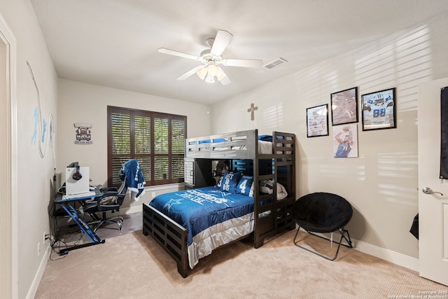 30406 Saddleridge, Bulverde, TX 78163 - bedroom featuring carpet flooring, a ceiling fan, baseboards, and visible vents