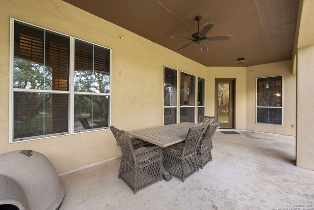 30406 Saddleridge, Bulverde, TX 78163 - view of patio / terrace with a ceiling fan and outdoor dining space