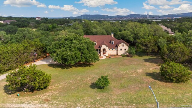30406 Saddleridge, Bulverde, TX 78163 - birds eye view of property featuring a wooded view and a mountain view