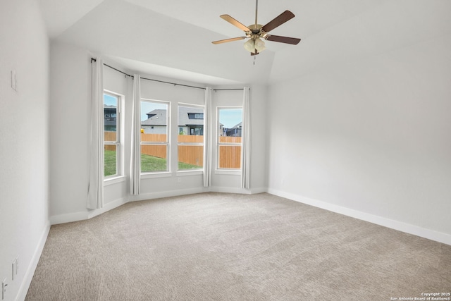 3818 Cualquiera, San Antonio, TX 78261 - empty room with carpet floors, ceiling fan, baseboards, and lofted ceiling