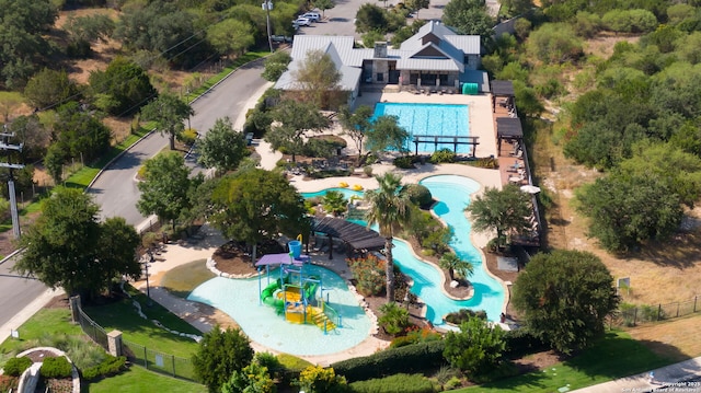 3818 Cualquiera, San Antonio, TX 78261 - aerial view of property and surrounding area featuring a pool area