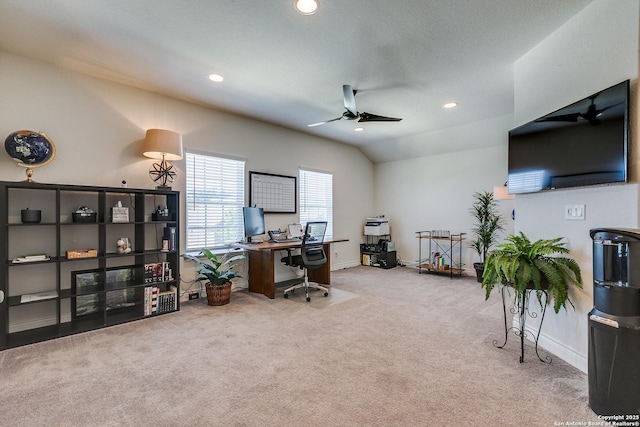 13911 Lazada, San Antonio, TX 78245 - office area featuring a ceiling fan, carpet, baseboards, and recessed lighting