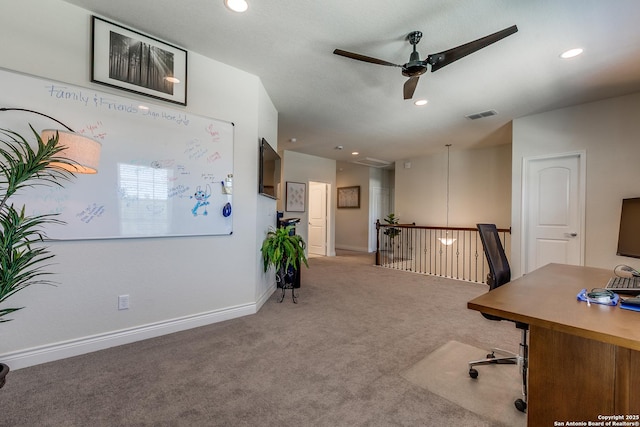 13911 Lazada, San Antonio, TX 78245 - carpeted office with a ceiling fan, recessed lighting, and baseboards