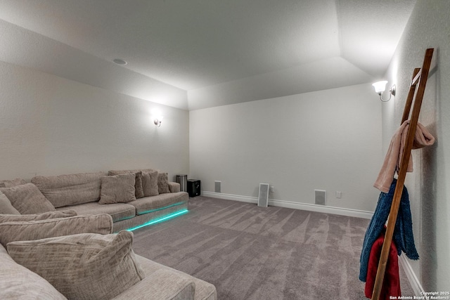 13911 Lazada, San Antonio, TX 78245 - carpeted living room featuring vaulted ceiling and baseboards