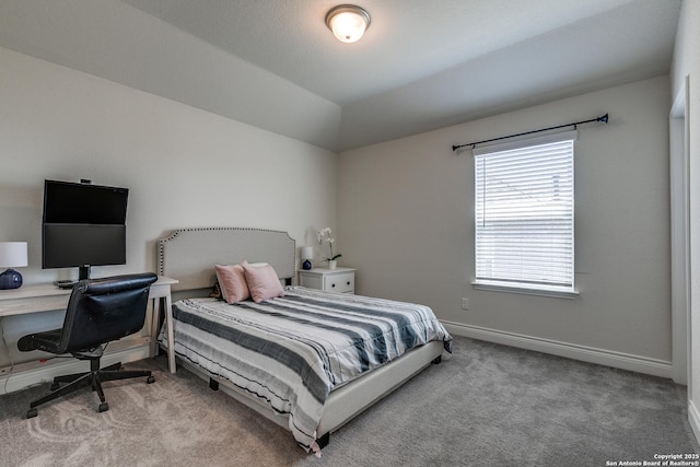 13911 Lazada, San Antonio, TX 78245 - bedroom with carpet floors, baseboards, vaulted ceiling, and an office area