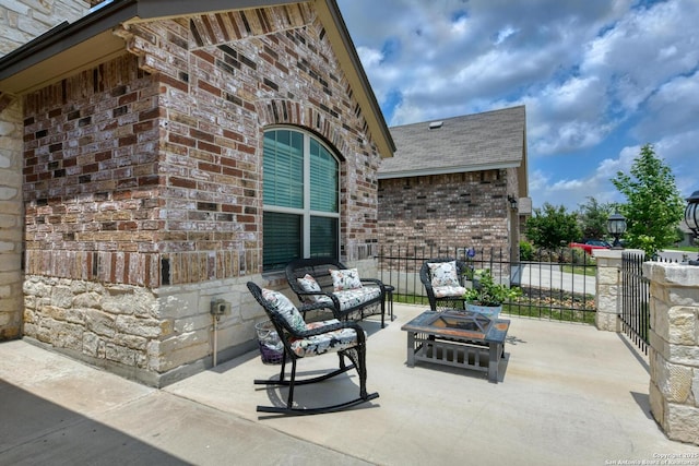 9407 Sundrop Vly, San Antonio, TX 78254 - view of patio / terrace featuring an outdoor living space with a fire pit