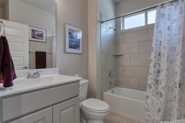 9407 Sundrop Vly, San Antonio, TX 78254 - bathroom with toilet, tile patterned floors, shower / bath combo, and vanity