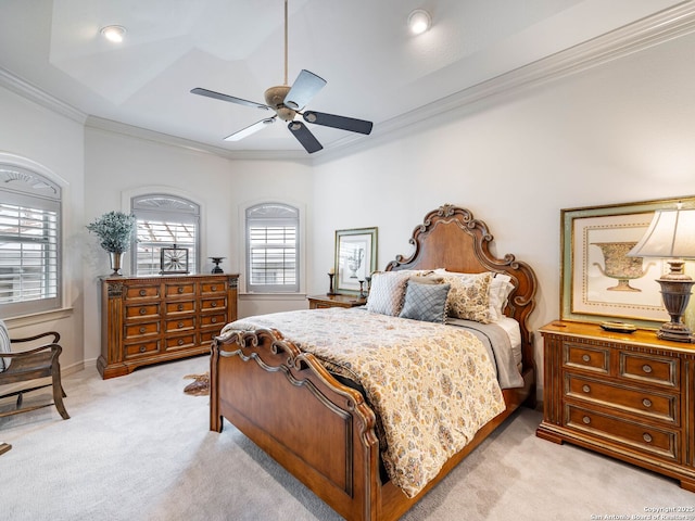 4 Waterford Gln, San Antonio, TX 78257 - bedroom with ornamental molding, light colored carpet, and ceiling fan