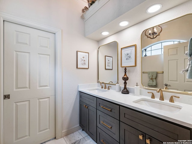 4 Waterford Gln, San Antonio, TX 78257 - full bathroom with double vanity and marble finish floors