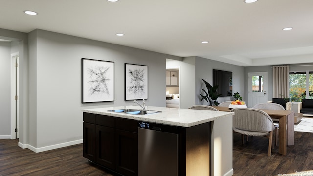 140 Duck Trl, San Antonio, TX 78245 - kitchen with a sink, stainless steel dishwasher, recessed lighting, and dark wood finished floors