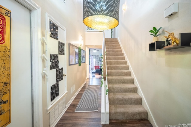 6405 Honey Hill, San Antonio, TX 78229 - staircase featuring visible vents and wood finished floors