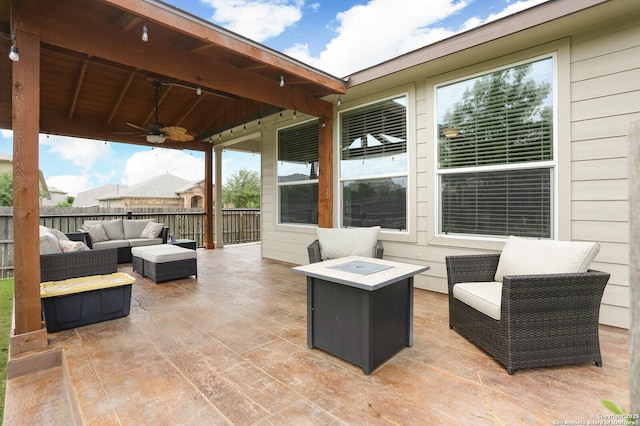 606 Sage Thrasher, San Antonio, TX 78253 - view of patio with ceiling fan, outdoor lounge area, and fence