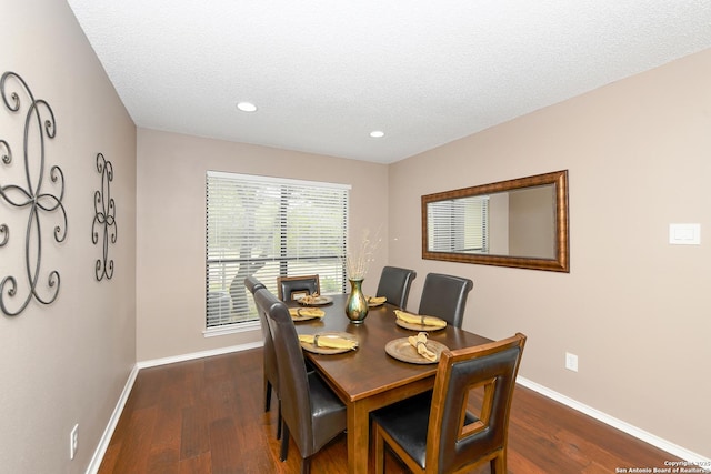 2928 Hidden Elm, San Antonio, TX 78261 - dining area featuring recessed lighting, baseboards, dark wood-style flooring, and a textured ceiling