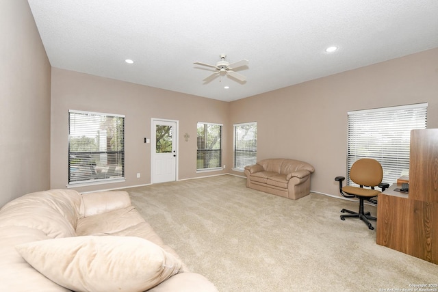 2928 Hidden Elm, San Antonio, TX 78261 - carpeted living room with baseboards, a ceiling fan, and recessed lighting