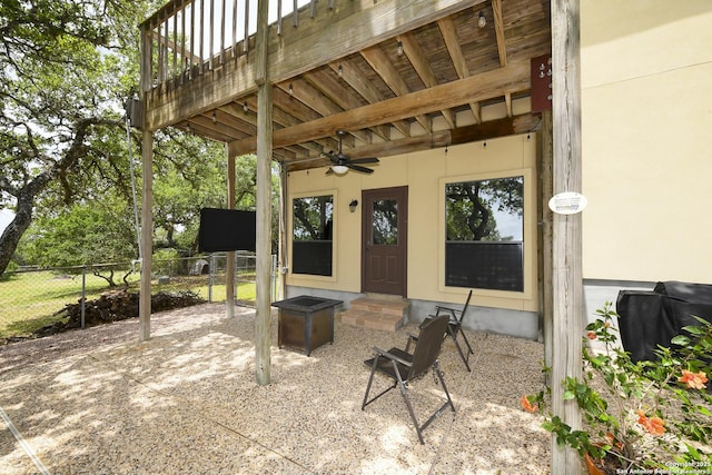 2928 Hidden Elm, San Antonio, TX 78261 - view of patio / terrace with entry steps, a ceiling fan, and fence