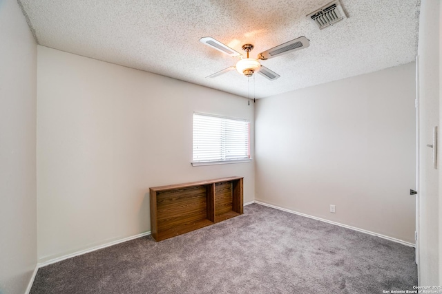 10210 Apricot Fld, San Antonio, TX 78245 - carpeted spare room featuring ceiling fan, a textured ceiling, and visible vents