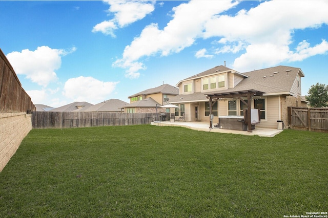 14447 Costa Leon, San Antonio, TX 78245 - rear view of house featuring a hot tub, a patio, and a pergola
