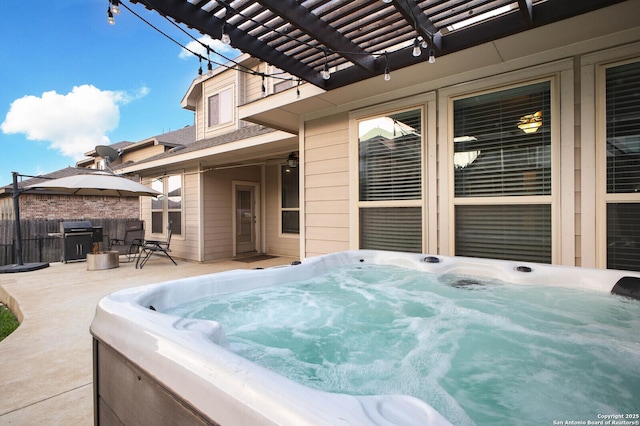 14447 Costa Leon, San Antonio, TX 78245 - view of patio / terrace featuring a hot tub, grilling area, and a pergola