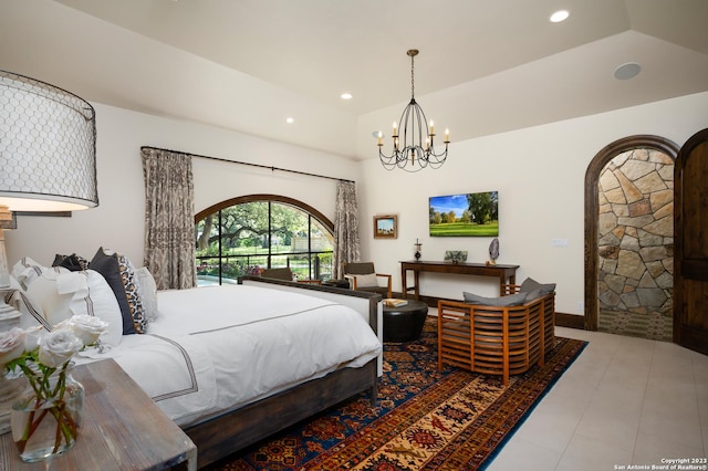 220 N School St, Boerne, TX 78006 - bedroom with an inviting chandelier and recessed lighting