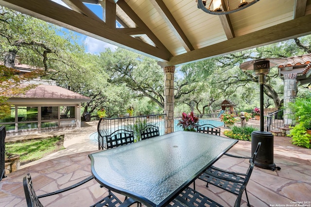 220 N School St, Boerne, TX 78006 - view of patio / terrace with fence, outdoor dining space, a gazebo, and a playground