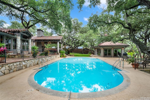 220 N School St, Boerne, TX 78006 - view of pool with a patio, a gazebo, a fenced in pool, and a fenced backyard