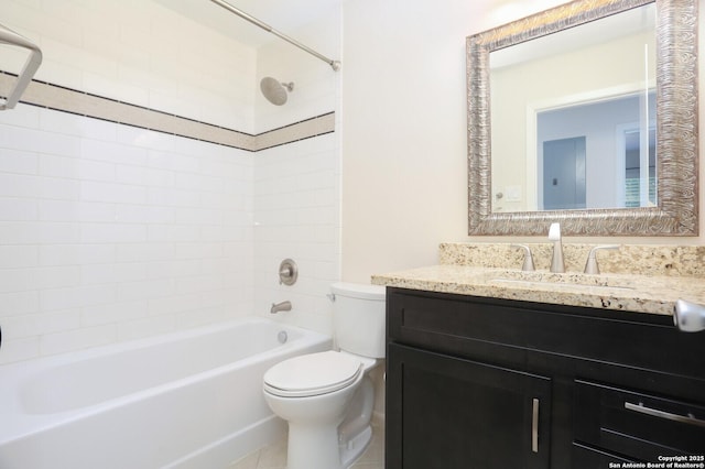 full bath with toilet, tub / shower combination, and vanity
