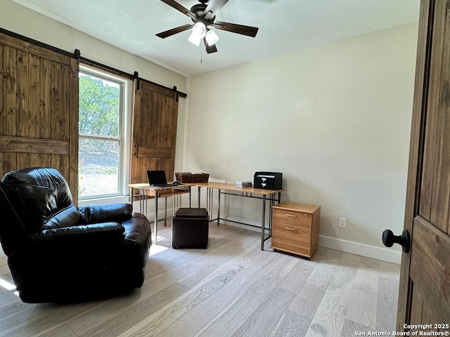 120 Sam Houston, Kerrville, TX 78028 - office featuring light wood finished floors, ceiling fan, a barn door, and baseboards