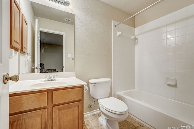 3234 Bending Crk, San Antonio, TX 78261 - full bathroom featuring a textured wall, bathtub / shower combination, vanity, toilet, and visible vents