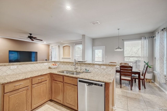 3234 Bending Crk, San Antonio, TX 78261 - kitchen featuring stainless steel dishwasher, visible vents, a sink, and tasteful backsplash