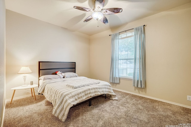 3234 Bending Crk, San Antonio, TX 78261 - bedroom featuring carpet floors, a ceiling fan, and baseboards