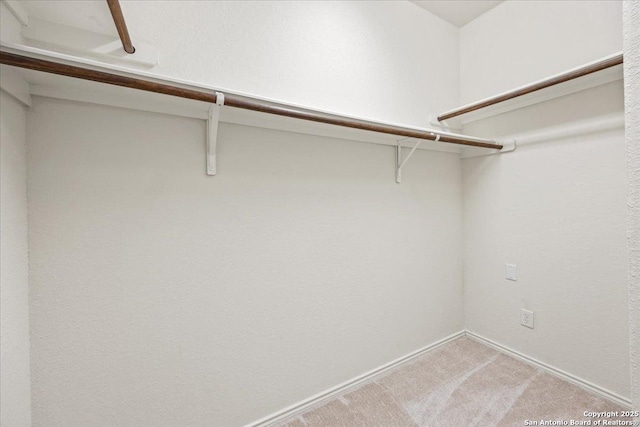 walk in closet featuring light carpet