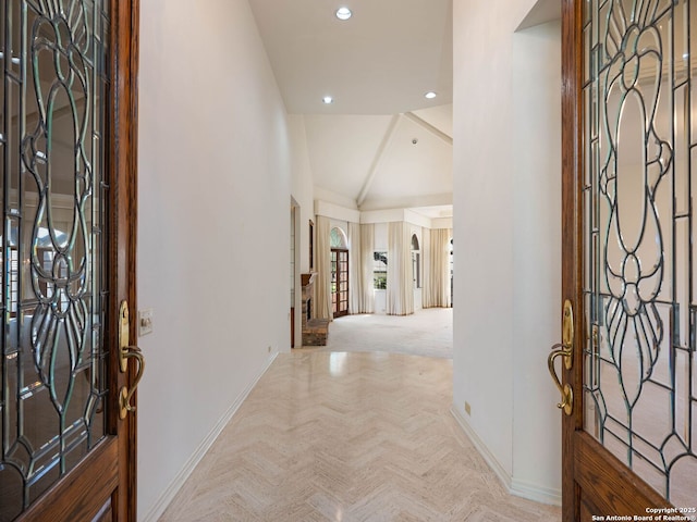 9 Chester Downs, San Antonio, TX 78257 - entrance foyer featuring baseboards, recessed lighting, and lofted ceiling