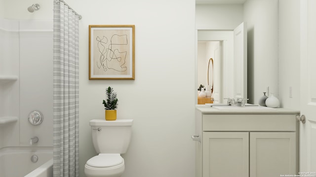full bath with vanity, toilet, and shower / tub combo
