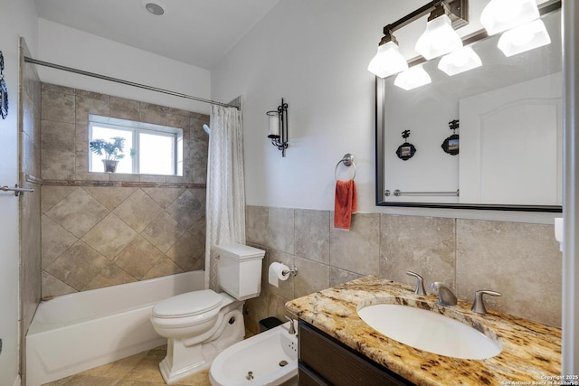 16812 Fox Rdg, Helotes, TX 78023 - full bathroom with toilet, tile walls, shower / bath combo, and vanity