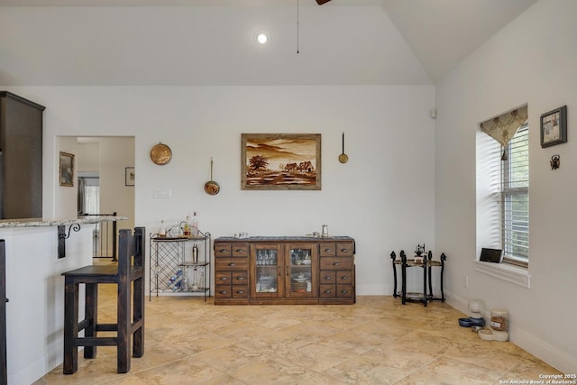16812 Fox Rdg, Helotes, TX 78023 - interior space featuring a ceiling fan, baseboards, and vaulted ceiling