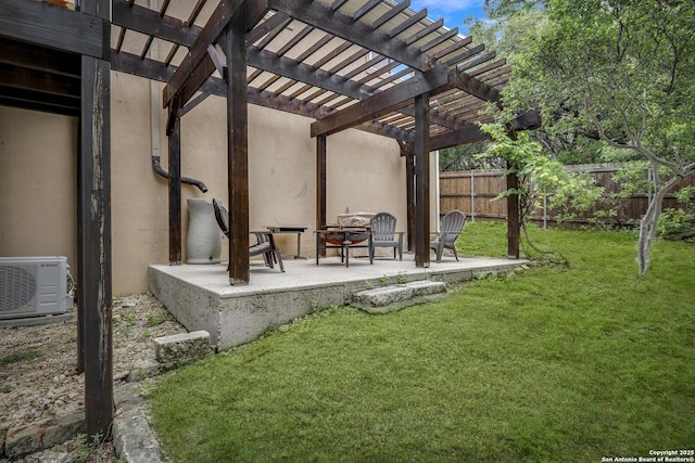 16812 Fox Rdg, Helotes, TX 78023 - view of yard featuring a patio area, ac unit, fence, and a pergola