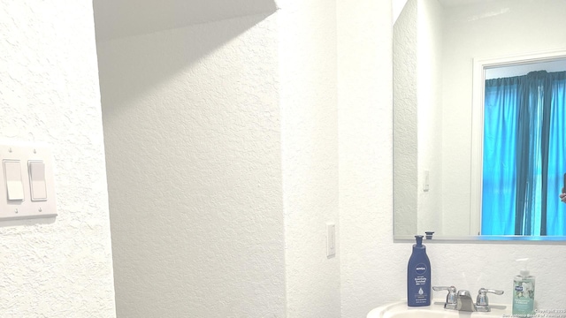 room details featuring a textured wall and a sink