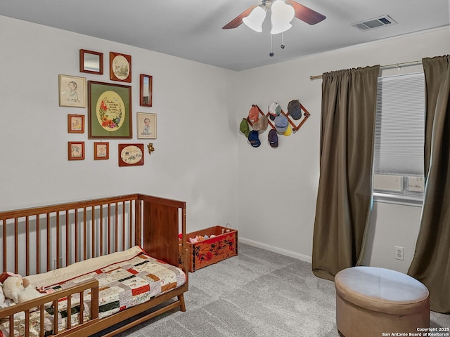 51 Roan, San Antonio, TX 78259 - carpeted bedroom featuring baseboards, a ceiling fan, and visible vents