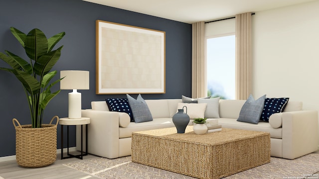 living area with wood finished floors