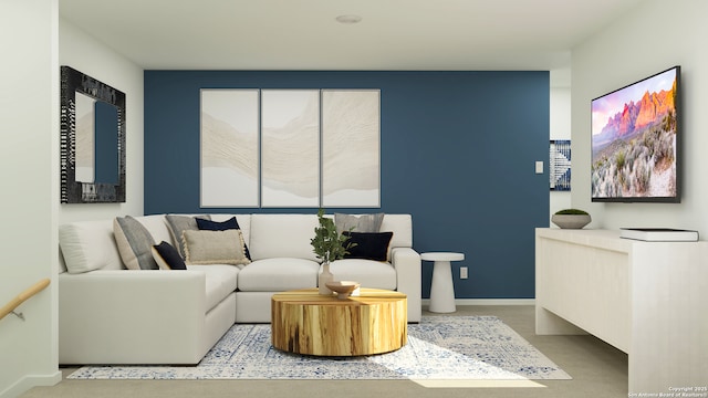 living room featuring baseboards