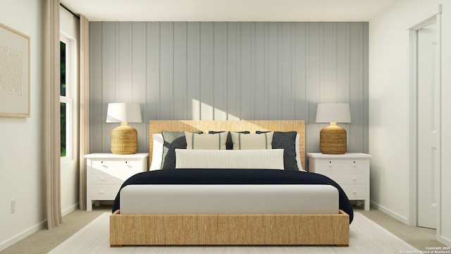 bedroom with carpet floors and baseboards