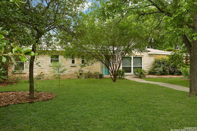 202 Beverly Dr, San Antonio, TX 78228 - view of front facade featuring a front lawn and stone siding