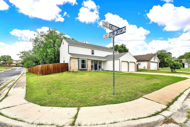 8034 Deadwood Rdg, Converse, TX 78109 - view of front facade with driveway, a garage, brick siding, fence, and a front lawn